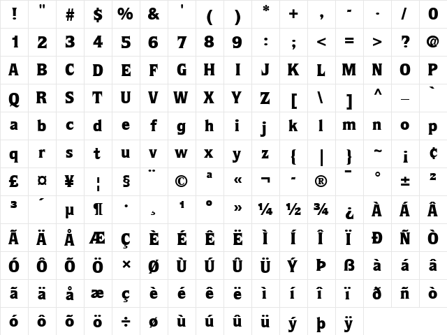 Quorum LT Medium Bold  glyph index