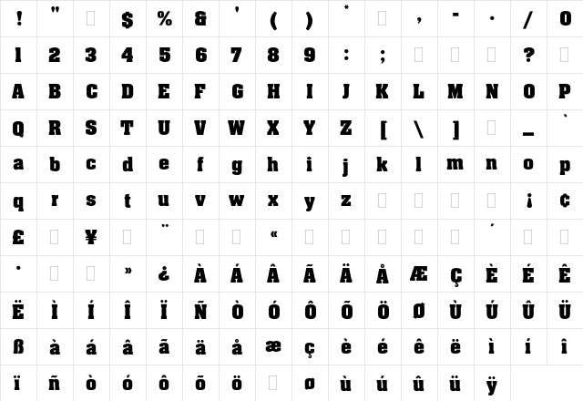 Aachen Bold Plain  glyph index