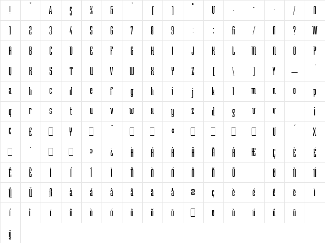 Teknik LET Plain  glyph index