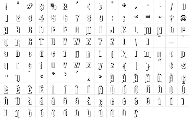 Rubens Perspective Regular  glyph index
