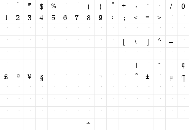 WaverlyMediumTab Roman  glyph index