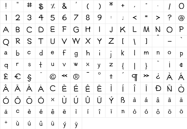 24HRS Regular  glyph index