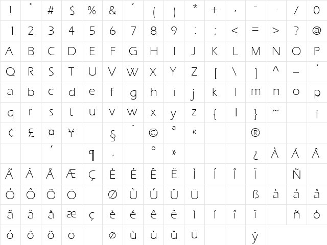 Presence 3 Regular  glyph index