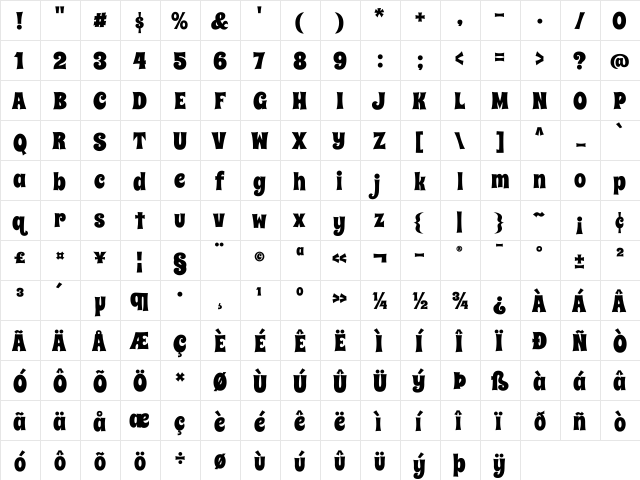 Spicy Rice Regular  glyph index