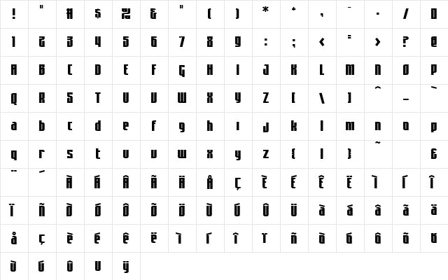 AsimovSans Regular  glyph index