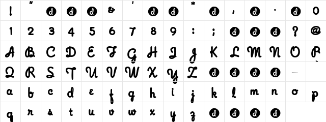 Sycophant Regular  glyph index