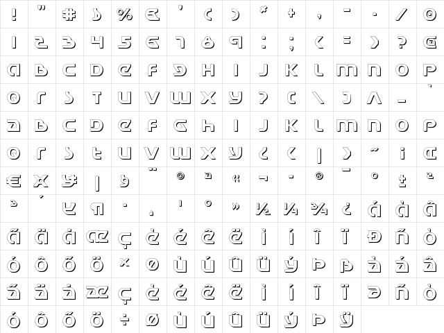 Universal Jack Shadow Shadow  glyph index