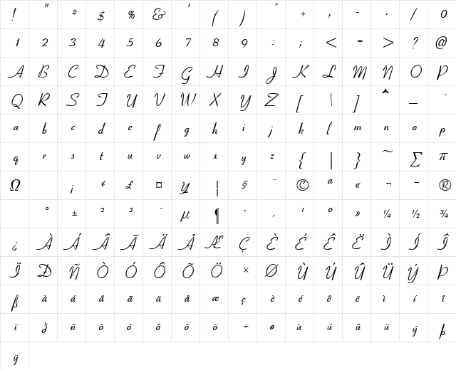 HUNTSON Regular  glyph index