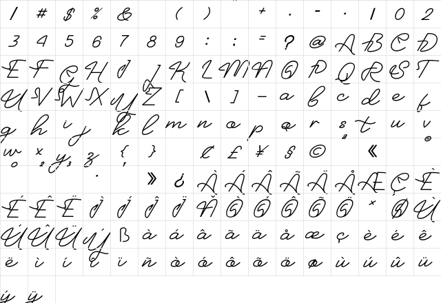 Neon Bines Regular  glyph index