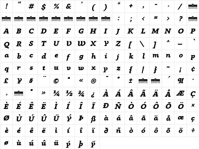 Anaphora Trial ExtraBold Italic  glyph index