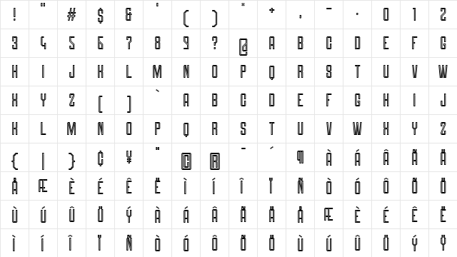 Roguedash Line Regular  glyph index