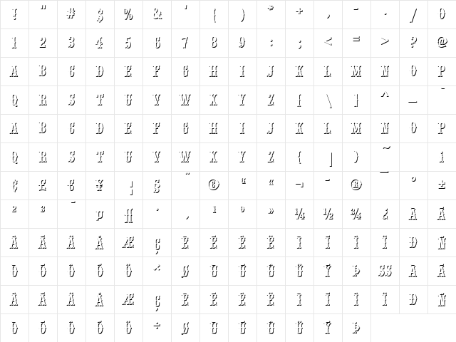Woodtype-Shadow Regular  glyph index