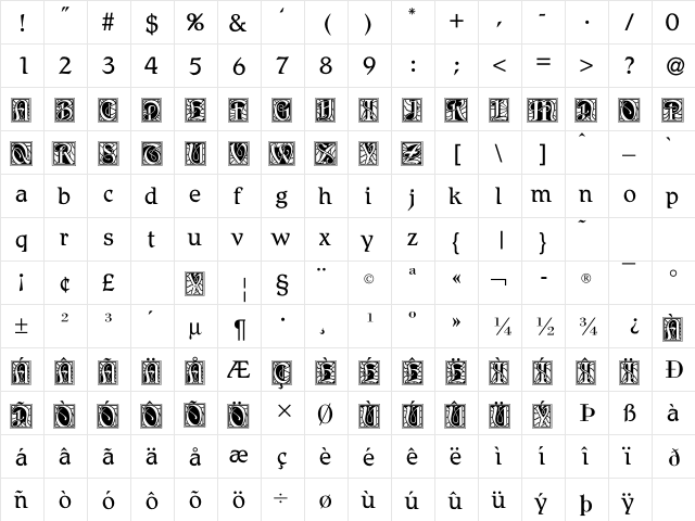 BD Renaissance Regular  glyph index