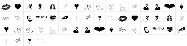 Love Romance OT Regular  glyph index