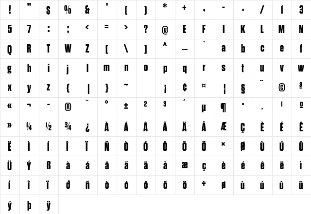 Dharma Gothic E ExBold  glyph index
