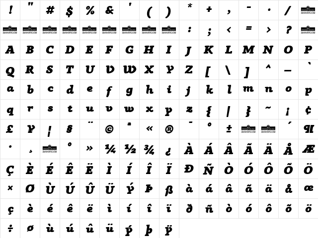 Anaphora Trial Fat Italic  glyph index