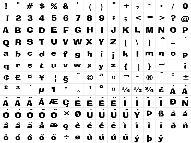 Alor Wide Normal  glyph index