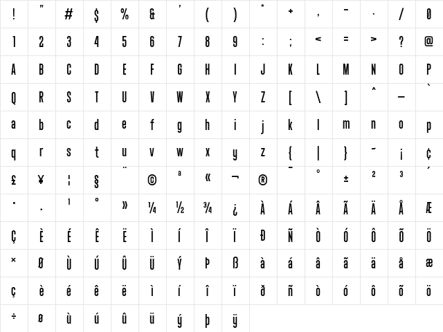 Landasans_demo01 Regular  glyph index