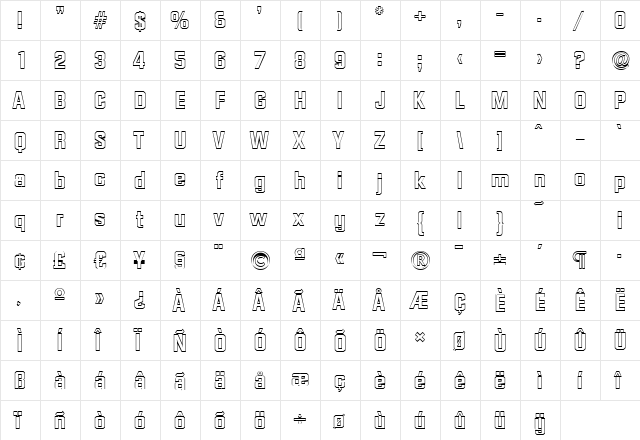 SeanBeckerOutline Bold  glyph index