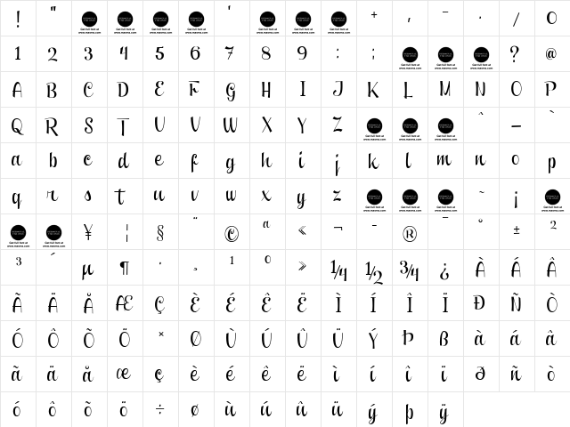 Clipper Script Fat (Personal Use) Regular  glyph index