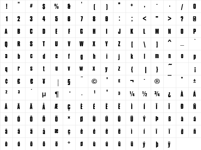 Compressed Bold  glyph index