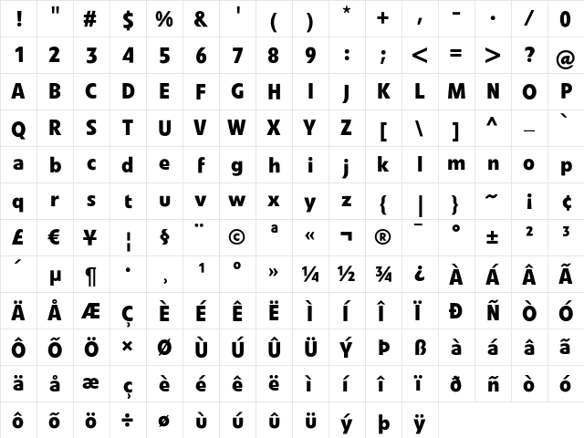 LinotypeVeto Bold  glyph index