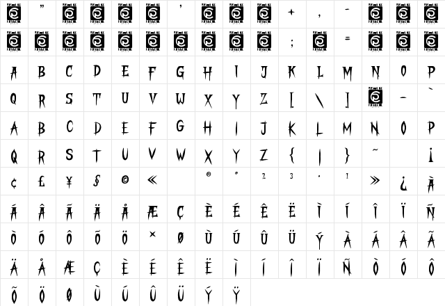 STRANGER CREATURE Regular  glyph index