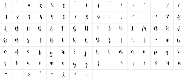 Mistikus Cinta Regular  glyph index