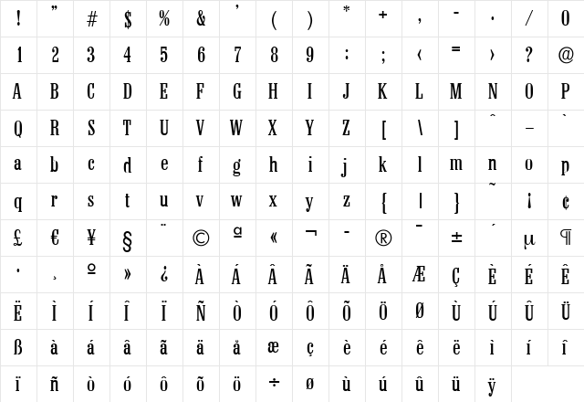 RobertBecker Regular  glyph index
