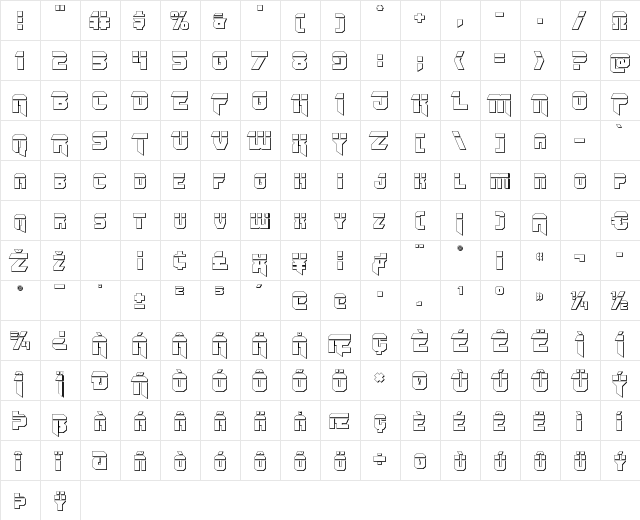 OmegaForce Bullet Regular  glyph index