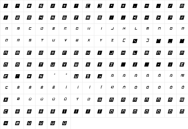 Alien Skyline Italic  glyph index