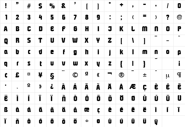 Pasadena-Serial-ExtraBold Regular  glyph index
