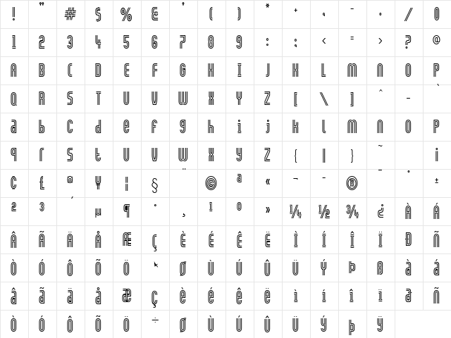 ArchCondensed Normal  glyph index
