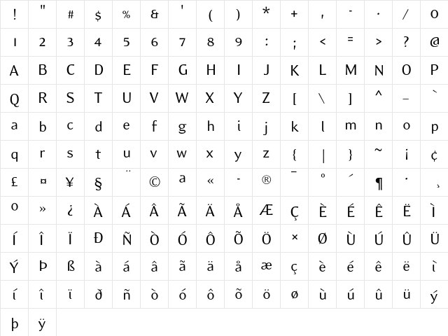 EideticModern-Regular Regular  glyph index