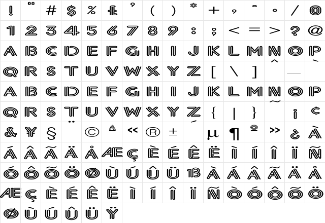 Eklektic-Normal Ex Regular  glyph index