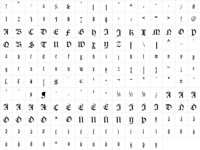 Balder Dash NF Regular  glyph index