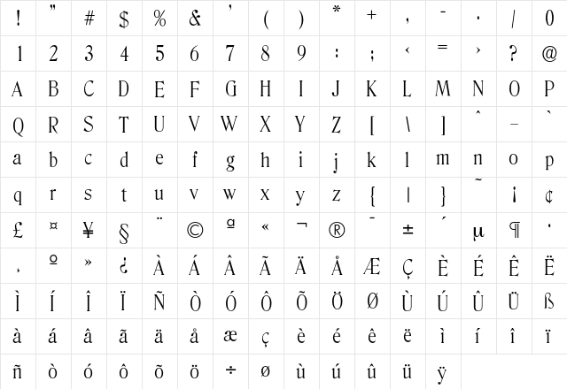 Denver-Light Regular  glyph index