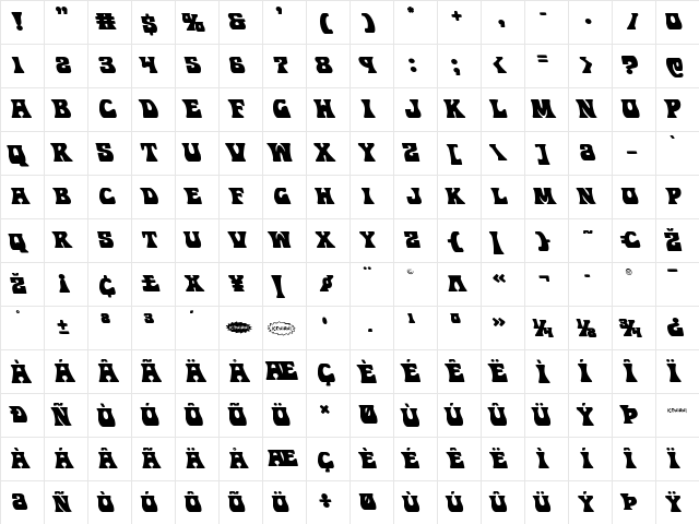 Hip Pocket Leftalic Italic  glyph index