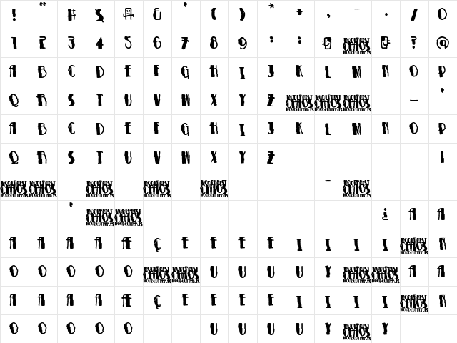 modernist chaos Regular  glyph index