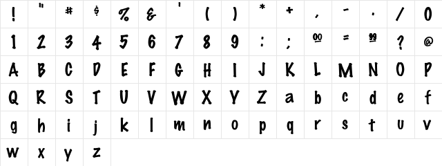 FeltTip Regular  glyph index