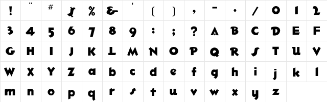 Hotshot Regular  glyph index