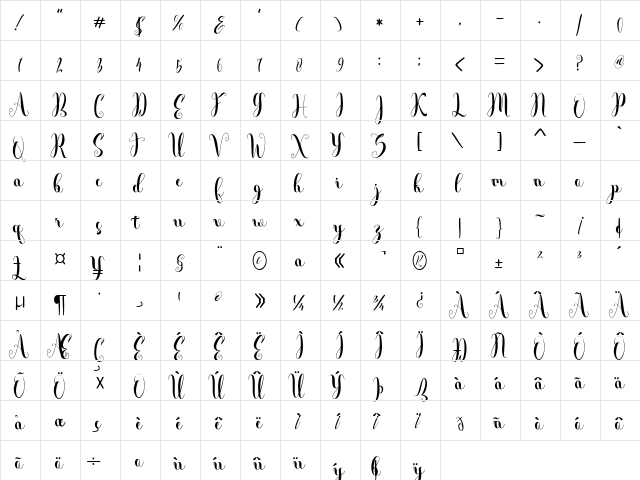 Andalas Regular  glyph index