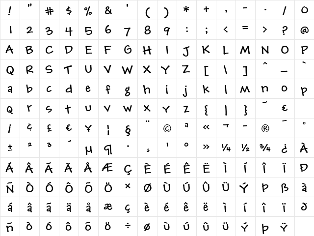 FM Falling Leaves Moon BT Roman  glyph index