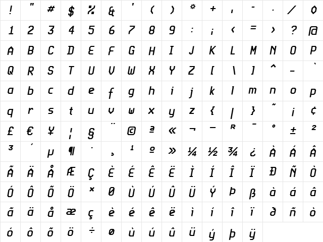 Expo Cond Regular  glyph index