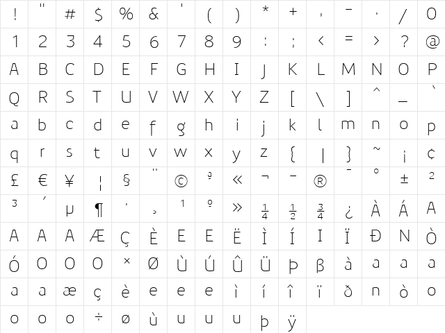 PreciousSans Regular  glyph index