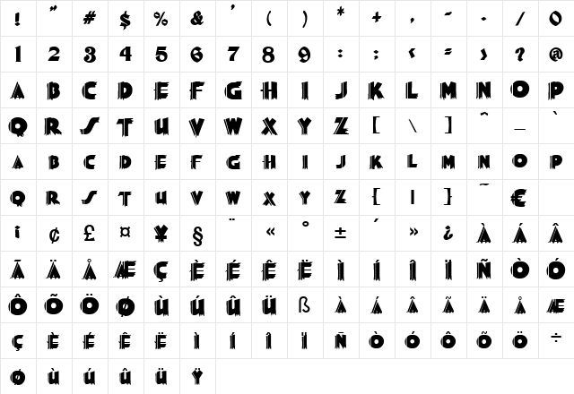 Orakel Regular  glyph index