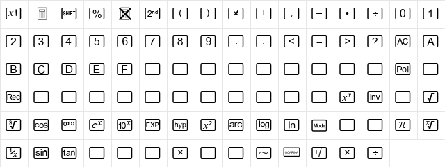 Calc QE Regular  glyph index