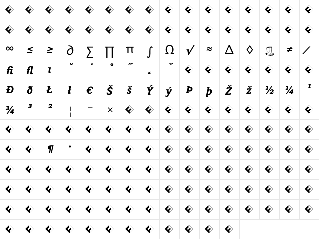 Avance Bold Exp Italic  glyph index
