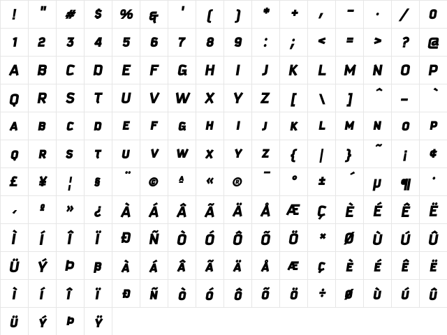 Kautiva Caps Black Italic  glyph index