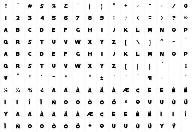 AstroSolid Regular  glyph index